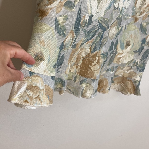 Bryn Walker Skirt Womens Small Gray Tan Floral Linen Knee Length Ruffle Trim - Picture 7 of 10